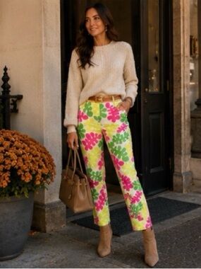 Gretchen Scott Mr Henry Pants | Pink Green Print Stretch Crop Sz 4